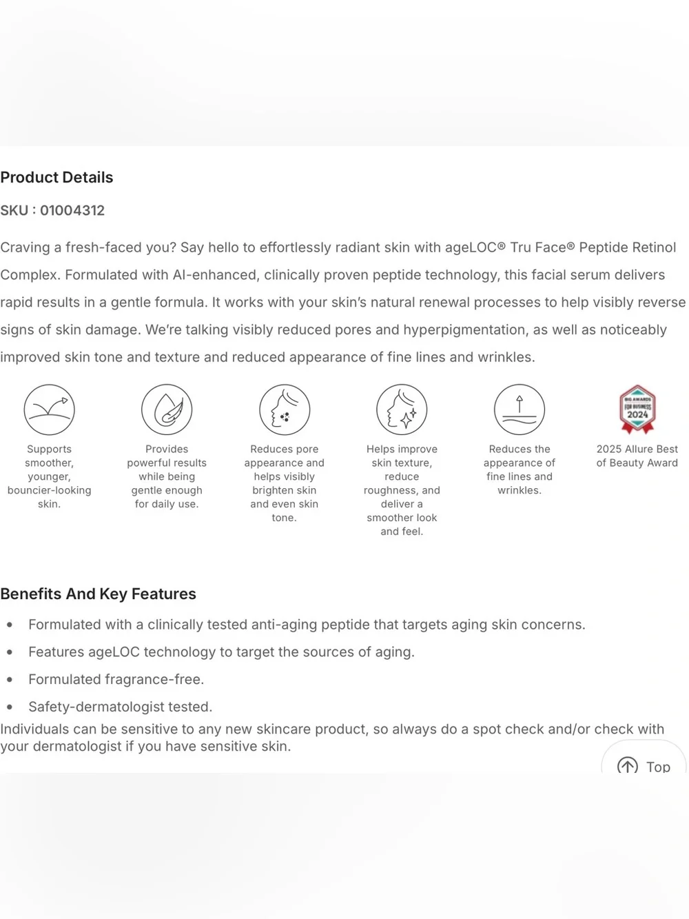 ageLOC® Tru Face® Peptide Retinol Complex